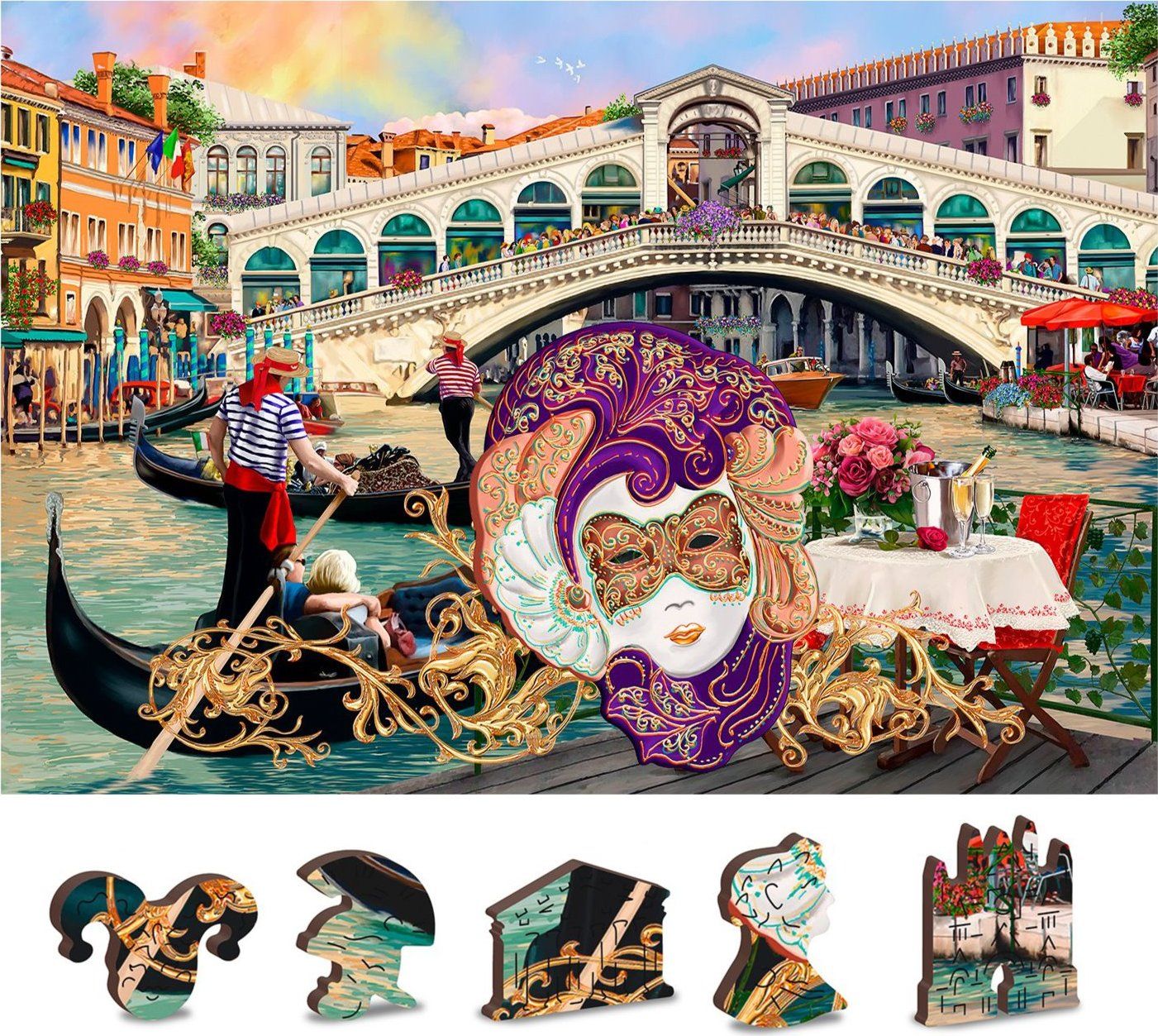 WOODEN CITY Dřevěné puzzle Benátský karneval 2v1, 150 dílků EKO - obrázek 1