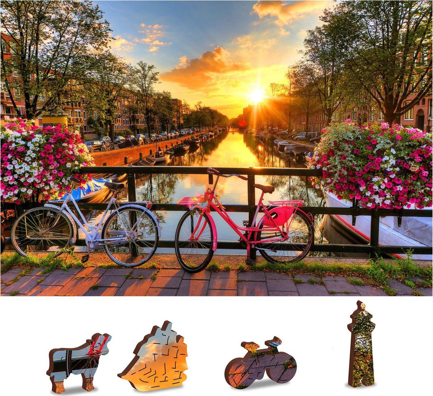 WOODEN CITY Dřevěné puzzle Kola v Amsterdamu 2v1, 600 dílků EKO - obrázek 1