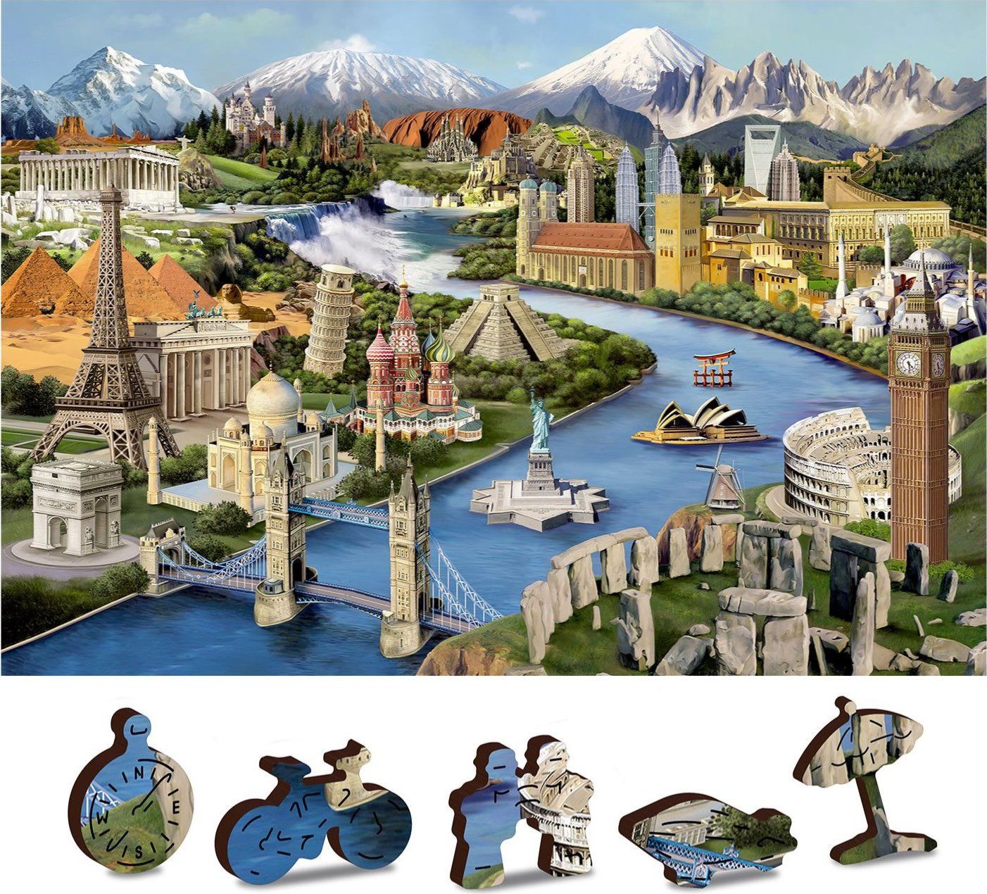 WOODEN CITY Dřevěné puzzle Světové památky 2v1, 600 dílků EKO - obrázek 1