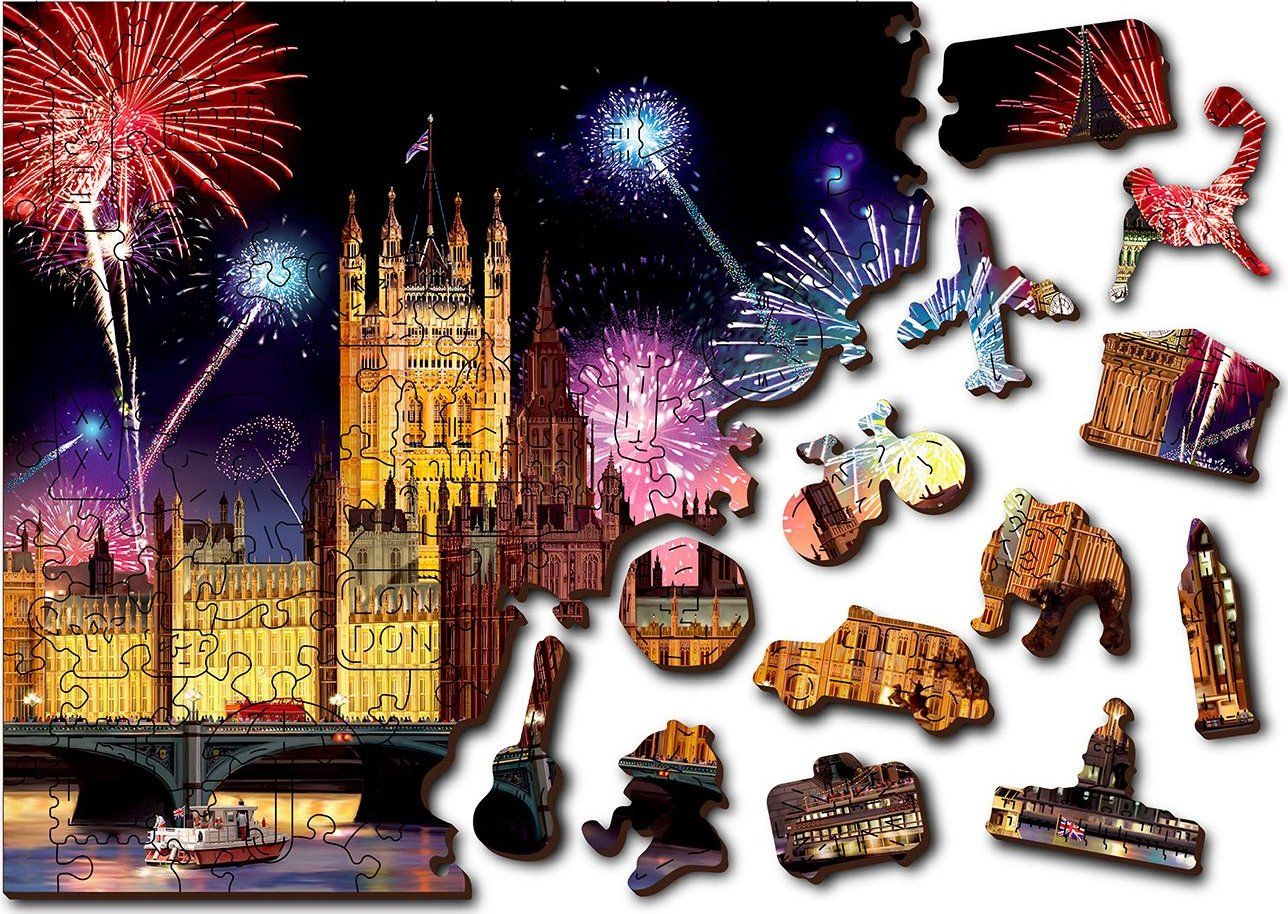 WOODEN CITY Dřevěné puzzle Noční Londýn 2v1, 600 dílků EKO - obrázek 4