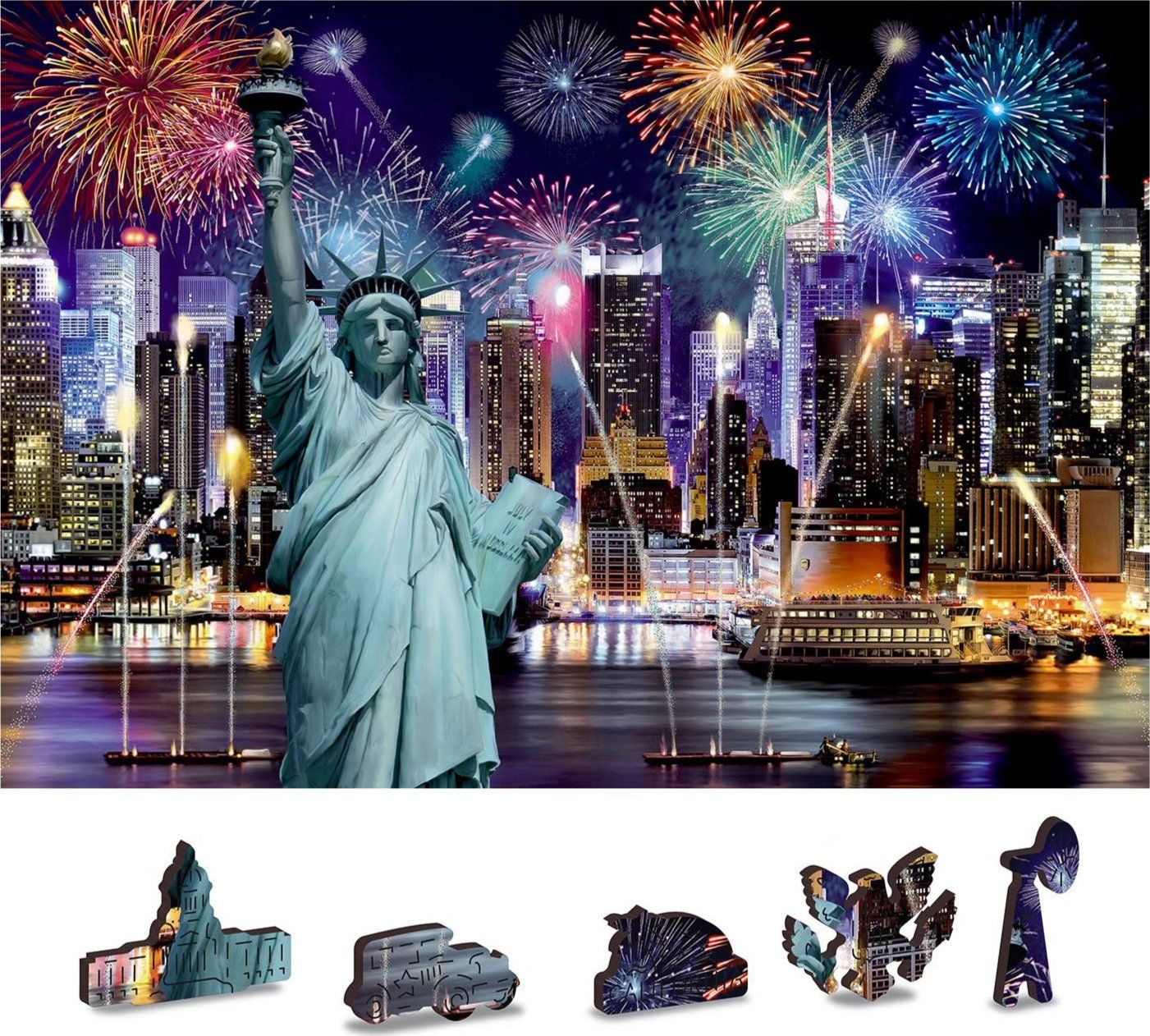 WOODEN CITY Dřevěné puzzle Noční New York 2v1, 1000 dílků EKO - obrázek 1