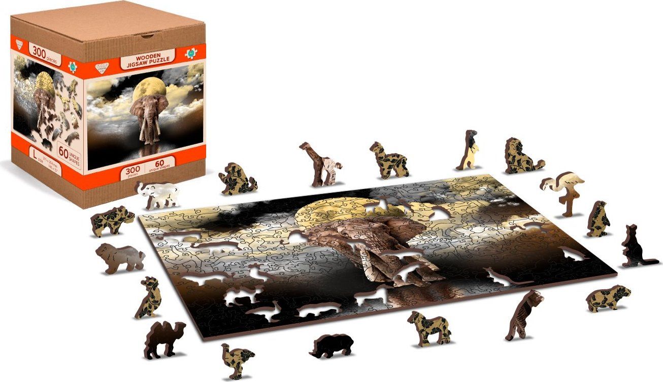 WOODEN CITY Dřevěné puzzle Sloní sny 2v1, 600 dílků EKO - obrázek 9