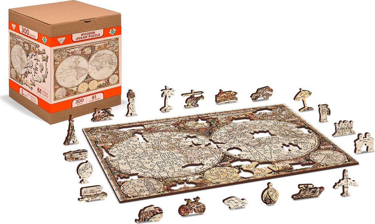 WOODEN CITY Dřevěné puzzle Antická mapa světa 2v1, 600 dílků EKO - obrázek 8