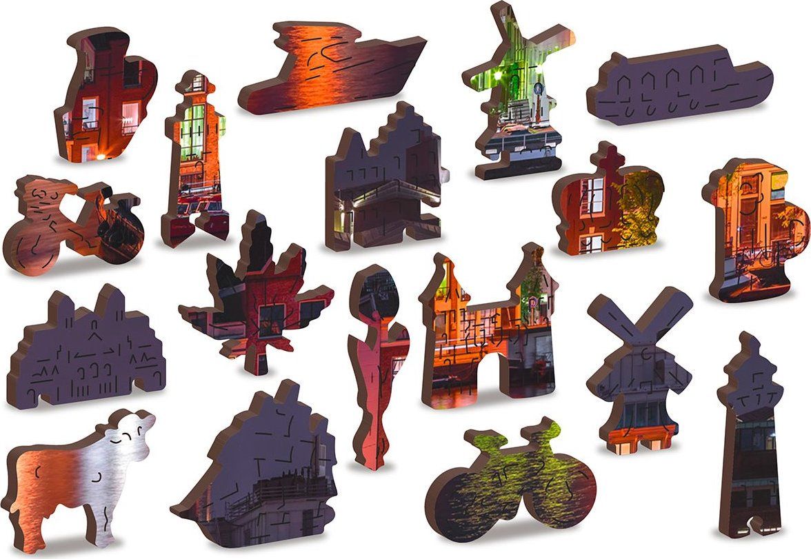 WOODEN CITY Dřevěné puzzle Noční Amsterdam 2v1, 600 dílků EKO - obrázek 5