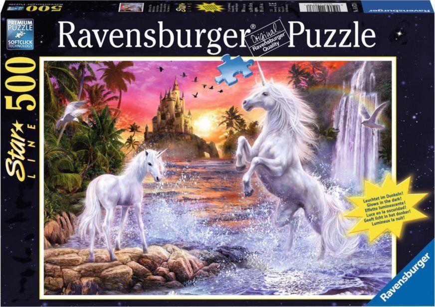 RAVENSBURGER Svítící puzzle Jednorožci u řeky 500 dílků - obrázek 2