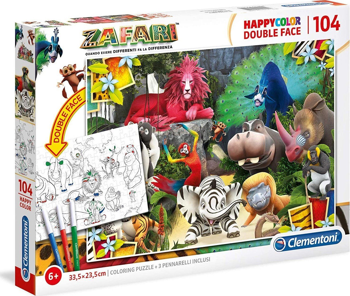 CLEMENTONI Oboustranné puzzle Zafari: V džungli 104 dílků - obrázek 1