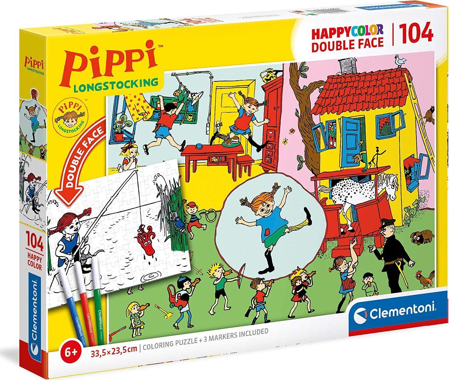 CLEMENTONI Oboustranné puzzle Pippi dlouhá punčocha 104 dílků - obrázek 1