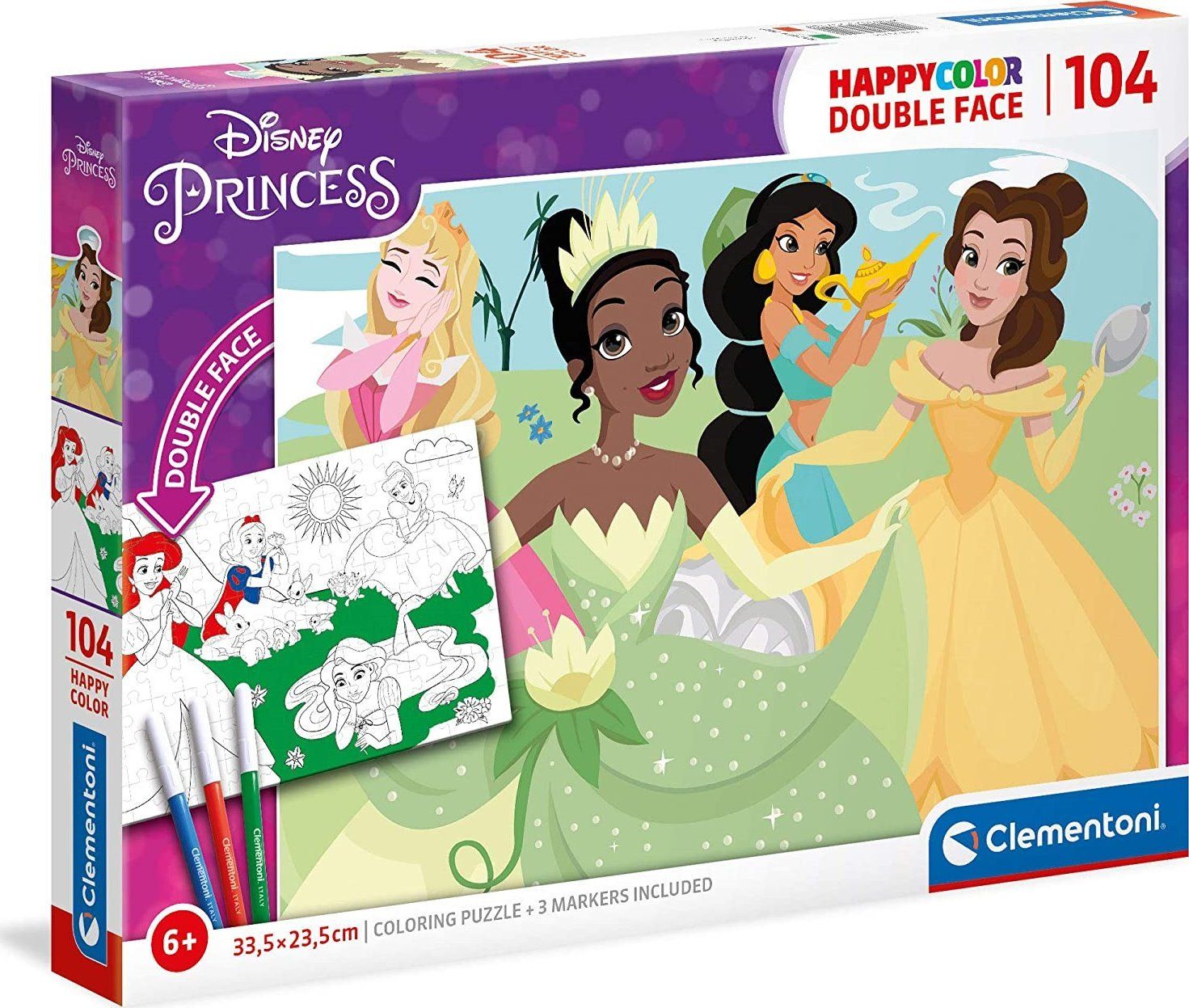 CLEMENTONI Oboustranné puzzle Disney princezny 104 dílků - obrázek 1