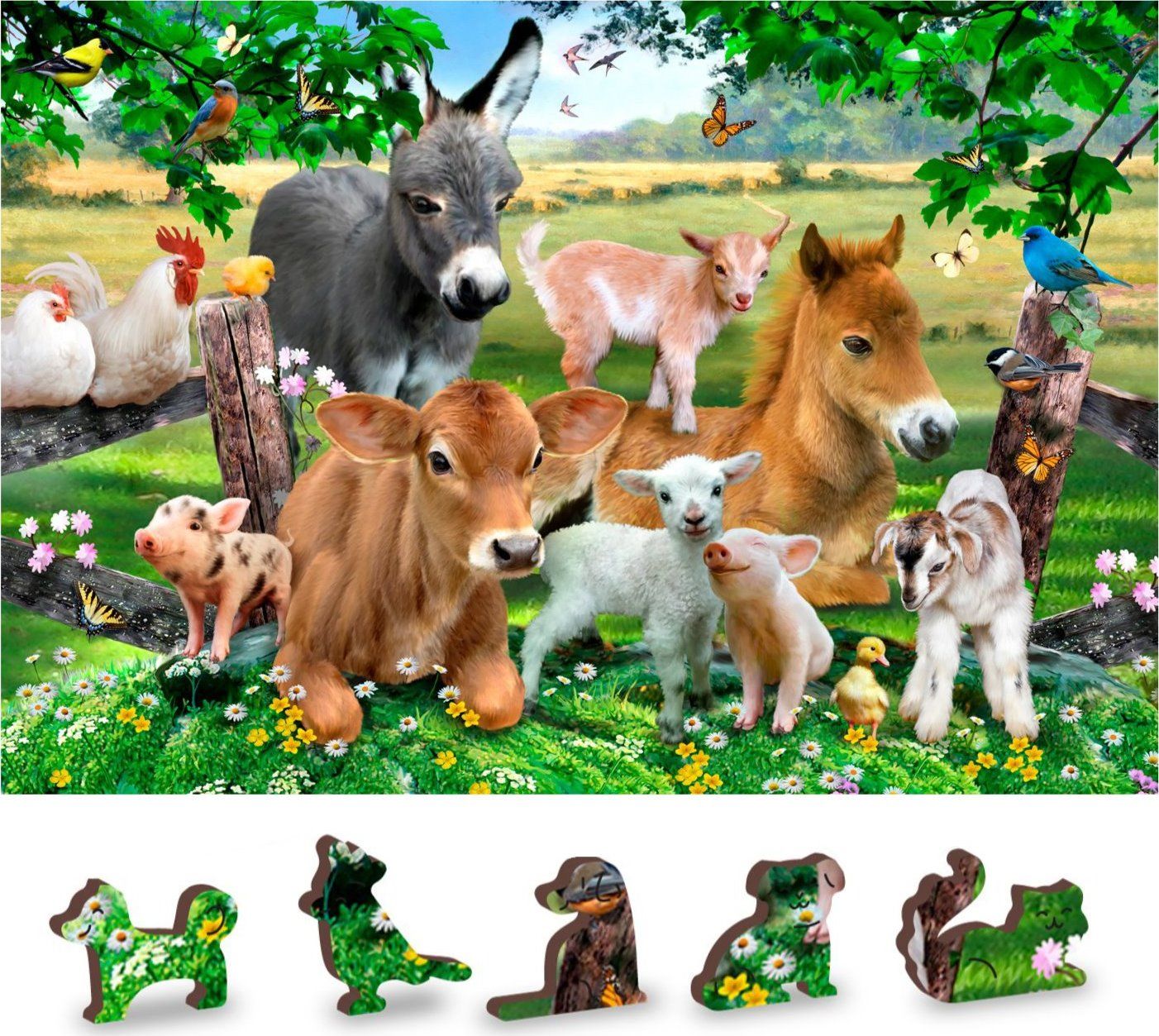 WOODEN CITY Dřevěné puzzle Školka na farmě 2v1, 600 dílků EKO - obrázek 1