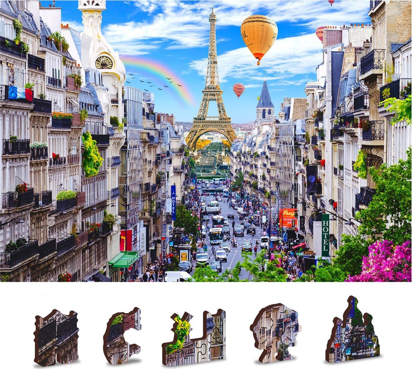 WOODEN CITY Dřevěné puzzle Rušná Paříž 2v1, 150 dílků EKO - obrázek 1