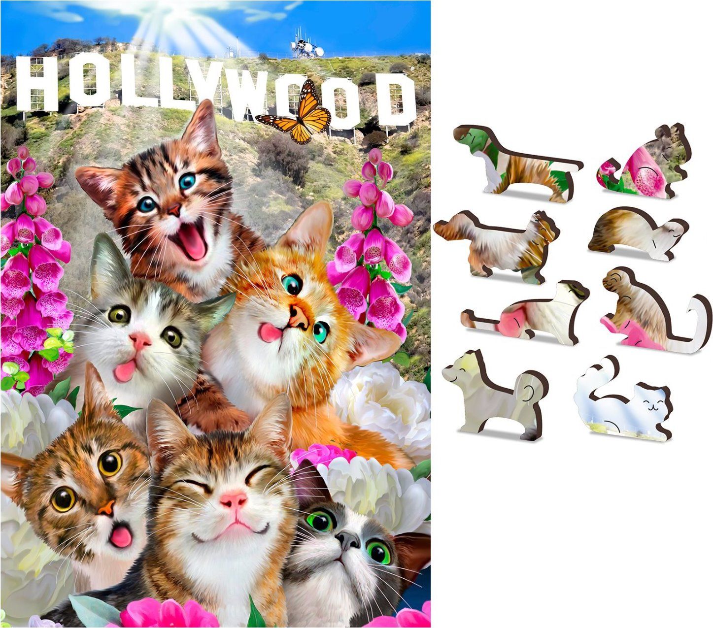 WOODEN CITY Dřevěné puzzle Koťata v Hollywoodu 2v1, 150 dílků EKO - obrázek 1