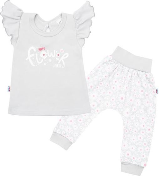 2-dílná kojenecká bavlněná souprava New Baby Happy Flower šedá 56 (0-3m) - obrázek 1