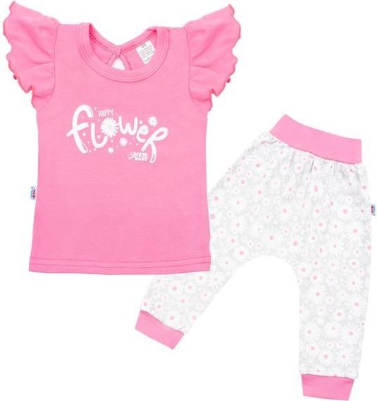 2-dílná kojenecká bavlněná souprava New Baby Happy Flower tmavě růžová 56 (0-3m) - obrázek 1