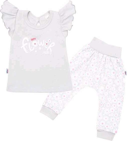 2-dílná kojenecká bavlněná souprava New Baby Happy Flower šedá 74 (6-9m) - obrázek 1