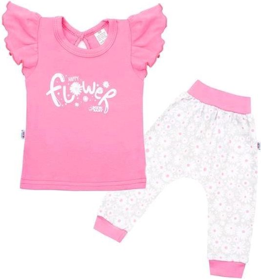 2-dílná kojenecká bavlněná souprava New Baby Happy Flower tmavě růžová 74 (6-9m) - obrázek 1