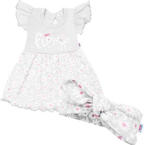 Kojenecké letní bavlněné šatičky s čelenkou New Baby Happy Flower šedé 56 (0-3m) - obrázek 1