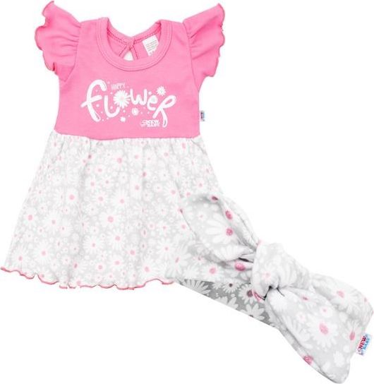 Kojenecké letní bavlněné šatičky s čelenkou New Baby Happy Flower tmavě růžové 56 (0-3m) - obrázek 1