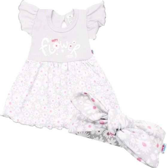 Kojenecké letní bavlněné šatičky s čelenkou New Baby Happy Flower šedé 74 (6-9m) - obrázek 1