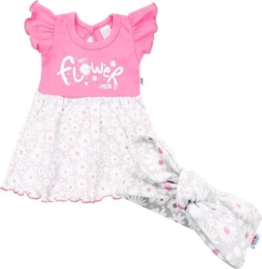 Kojenecké letní bavlněné šatičky s čelenkou New Baby Happy Flower tmavě růžové 92 (18-24m) - obrázek 2