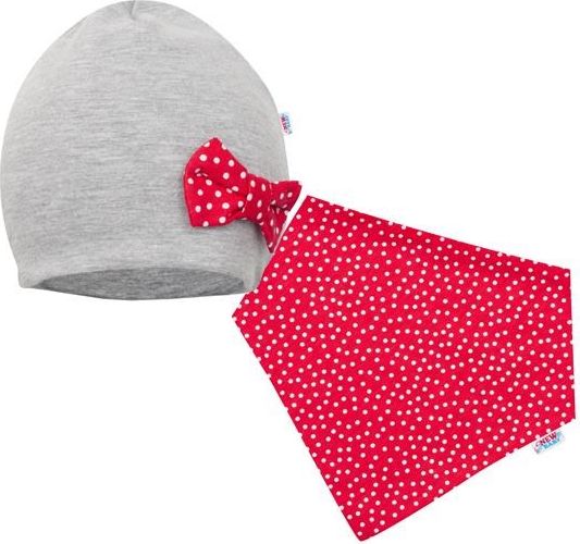 Kojenecká čepička s šátkem na krk New Baby Missy šedo-červená 74 (6-9m) - obrázek 1