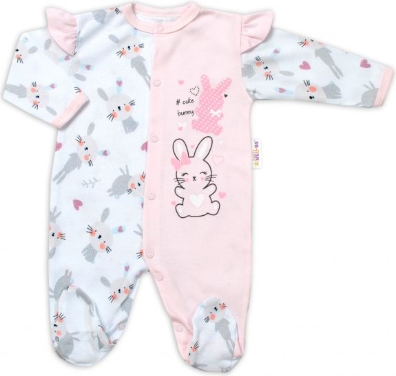 Baby Nellys Baby Nellys Bavlněný kojenecký overal s volánky Cute Bunny - růžový, vel. 80 80 (9-12m) - obrázek 1