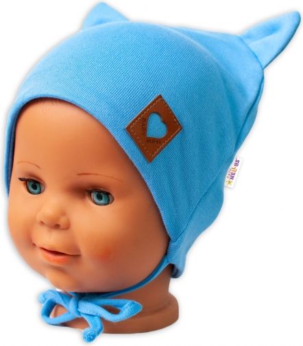 Baby Nellys Baby Nellys Bavlněná dvouvrstvá čepice s oušky na zavazování FOX - modrá, vel. 80/86 80-86 (12-18m) - obrázek 2