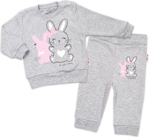 Baby Nellys Baby Nellys Kojenecká tepláková souprava Cute Bunny - šedá 68 (3-6m) - obrázek 1