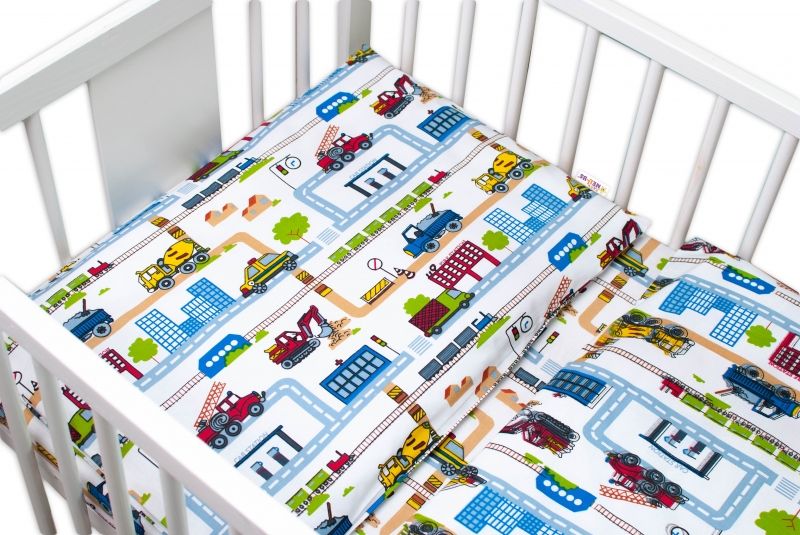 Baby Nellys Baby Nellys 3-dílná sada Mantinel s povlečením - Stavební stroje, bílá, 135 x 100 - obrázek 2