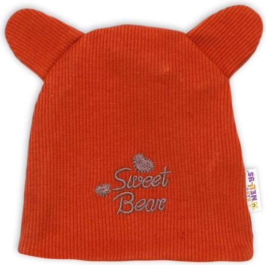 Baby Nellys Baby Nellys Dvouvrstvá kojenecká čepička s oušky Teddy - cihlová 56 (0-3m) - obrázek 1