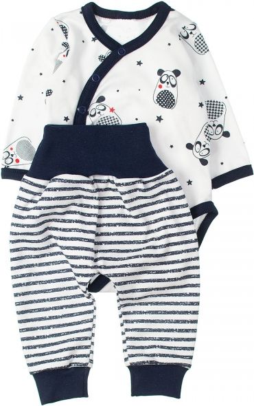 MBaby MBaby 2-dílná kojenecká sada body s dl.rukávem zap.bokem + tepláčky, Panda, vel. 68 68 (3-6m) - obrázek 1