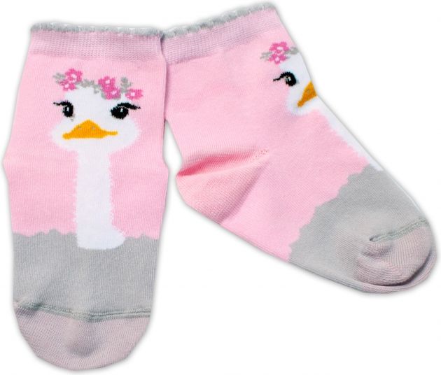 Baby Nellys Baby Nellys Bavlněné ponožky Pštros - světle růžové 92-98 (18-36m) - obrázek 1