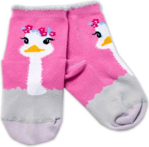 Baby Nellys Baby Nellys Bavlněné ponožky Pštros - tmavě růžové 92-98 (18-36m) - obrázek 1