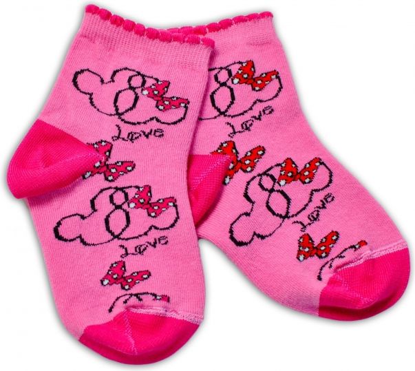 Baby Nellys Baby Nellys Bavlněné ponožky Minnie Love - tmavě růžové 92-98 (18-36m) - obrázek 1