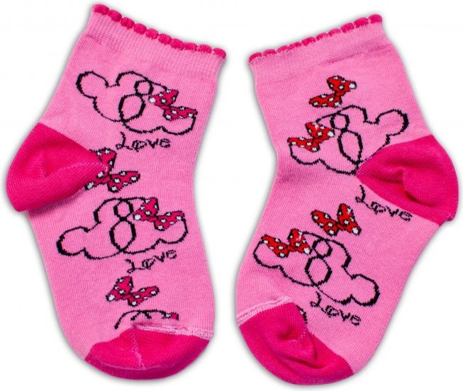 Baby Nellys Baby Nellys Bavlněné ponožky Minnie Love - tmavě růžové 92-98 (18-36m) - obrázek 2