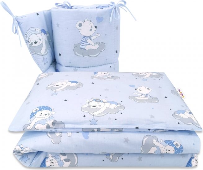 Baby Nellys BABY NELLYS 3-dílná sada Mantinel s povlečením, Mráček, modrá - obrázek 2