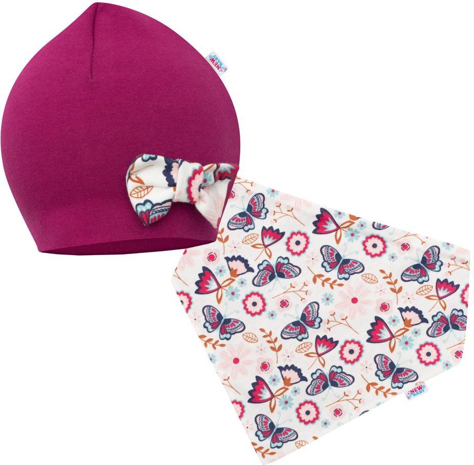 Kojenecká čepička s šátkem na krk New Baby Missy fialová 80 (9-12m) - obrázek 1