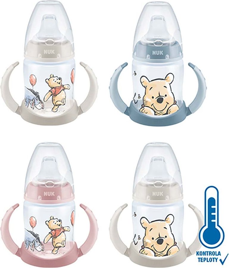 Kojenecká láhev na učení NUK Medvídek Pú s kontrolou teploty 150 ml růžová - obrázek 3
