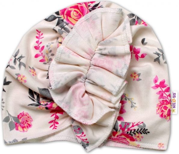 Baby Nellys Baby Nellys bavlněná čepice, turban New Roses, smetanová, vel. 80/92 80-92 (12-24m) - obrázek 2