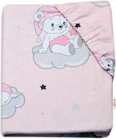 Baby Nellys Baby Nellys Dětské bavlněné prostěradlo do postýlky, Mráček - růžové, 140 x 70 cm - obrázek 1