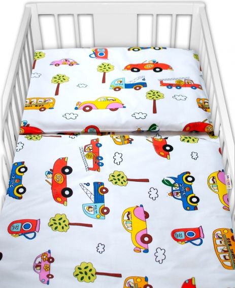 Baby Nellys Baby Nellys 3-dílná sada Mantinel s povlečením - Retro Autíčka, bílá, 135 x 100 - obrázek 2