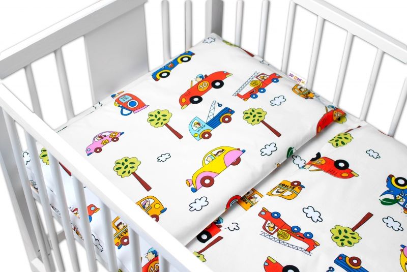 Baby Nellys Baby Nellys 3-dílná sada Mantinel s povlečením - Retro Autíčka, bílá, 135 x 100 - obrázek 3
