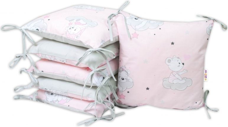 Baby Nellys Baby Nellys Bavlněný polštářkový mantinel, Mráček - růžová - obrázek 1
