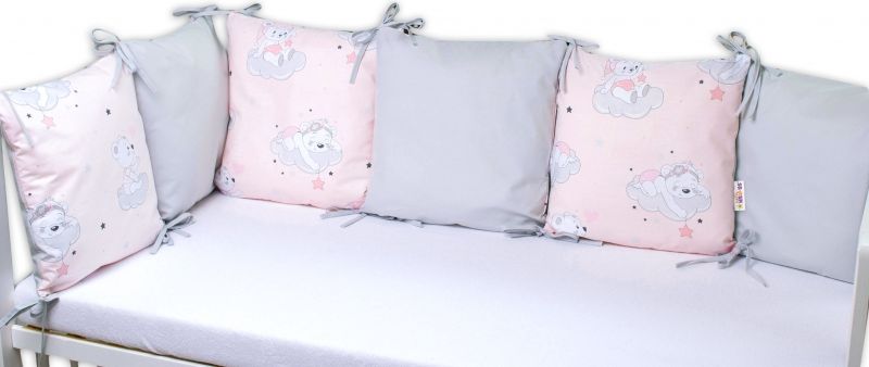 Baby Nellys Baby Nellys Bavlněný polštářkový mantinel, Mráček - růžová - obrázek 2