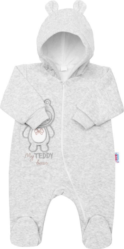 Kojenecký semiškový overal s kapucí New Baby Sweetheart šedý 68 (4-6m) - obrázek 1