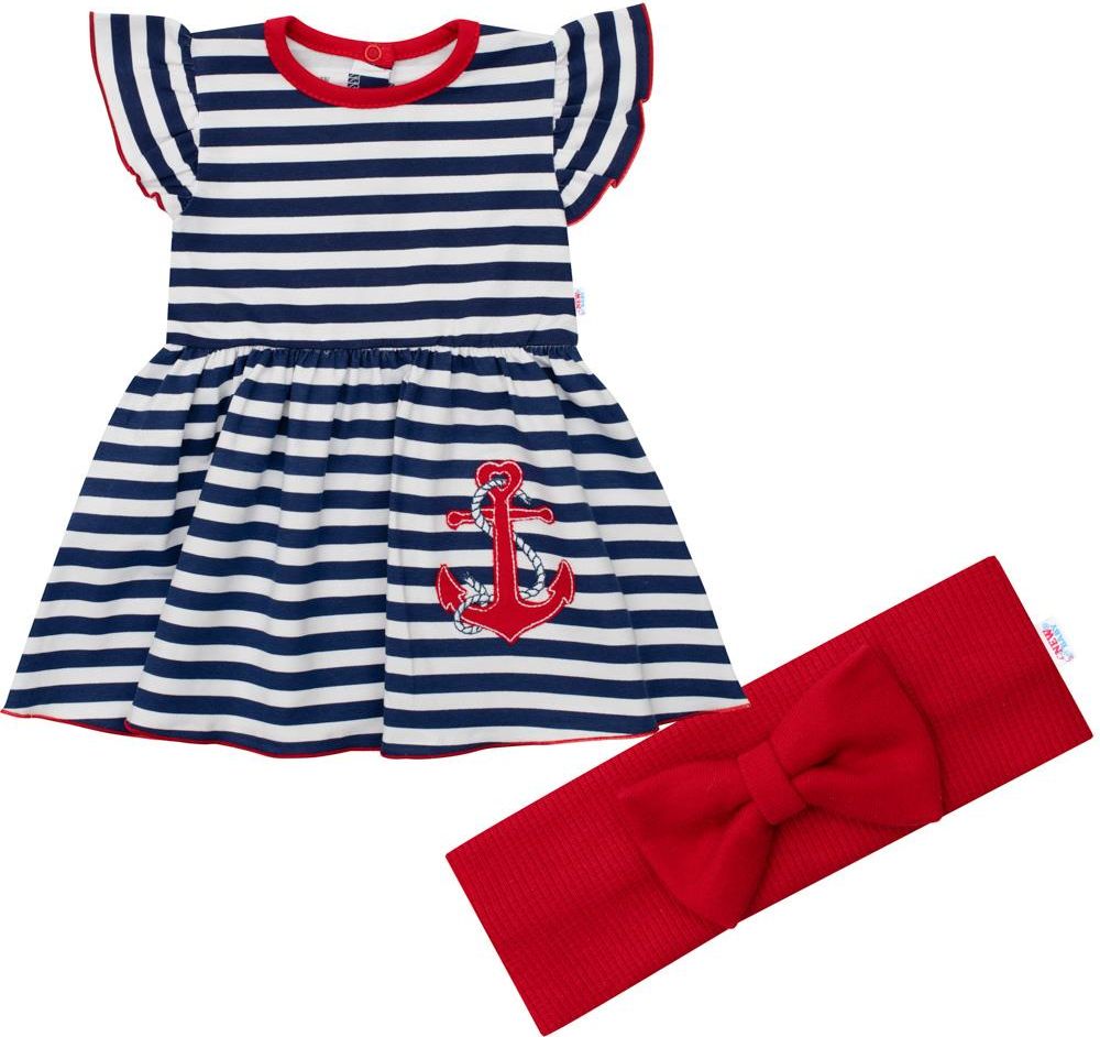Kojenecké bavlněné šatičky s čelenkou New Baby Marine 74 (6-9m) - obrázek 1