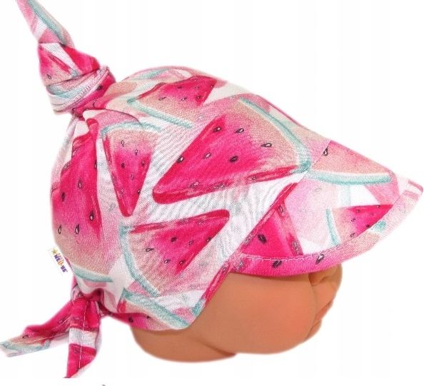 Baby Nellys Baby Nellys Dětský bavlněný šátek s kšiltem na zavazování, meloun - růžová 68-86 (6-18m) - obrázek 1
