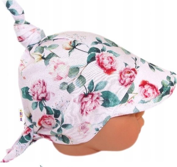 Baby Nellys Baby Nellys Dětský bavlněný šátek s kšiltem na zavazování, poupata - sv. růžová 68-86 (6-18m) - obrázek 1