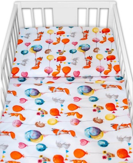 Baby Nellys Baby Nellys 2-dílné bavlněné povlečení - Liška a balónky, bílá - obrázek 1