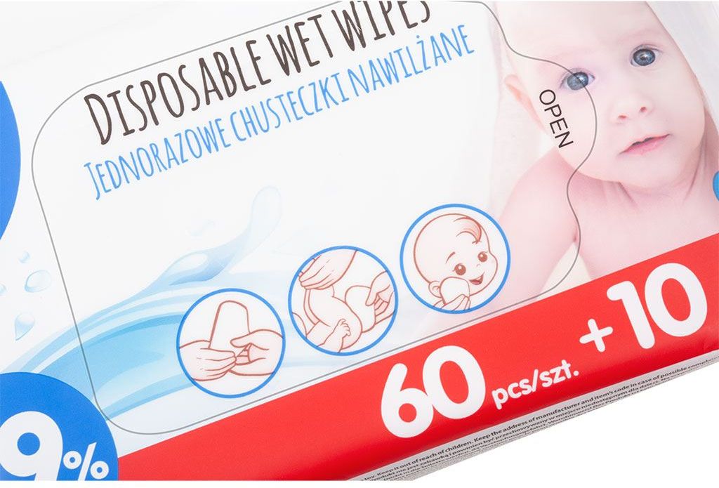 Dětské vlhčené ubrousky Akuku 99% vody 60 + 10 ks ZDARMA - obrázek 2