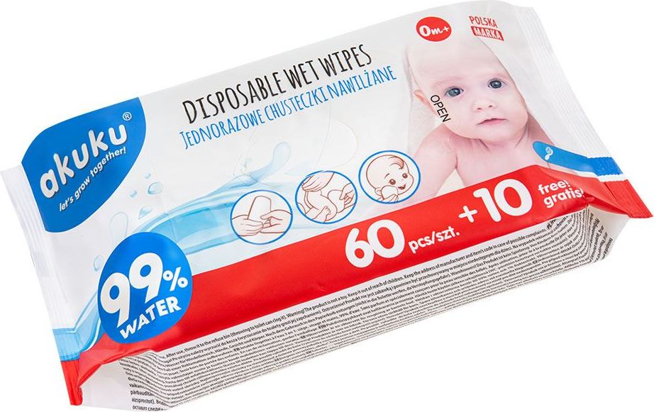 Dětské vlhčené ubrousky Akuku 99% vody 60 + 10 ks ZDARMA - obrázek 3